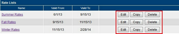 Edit, Copy, or Delete Rate Lists